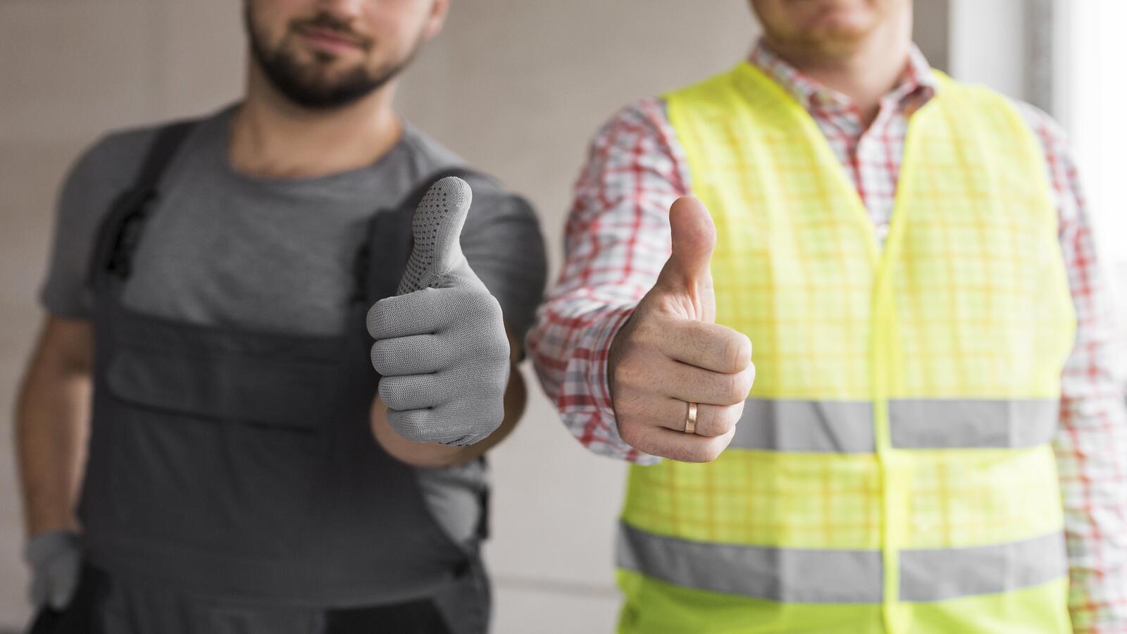 dois operadores sinalizando joia para o Controle de Qualidade